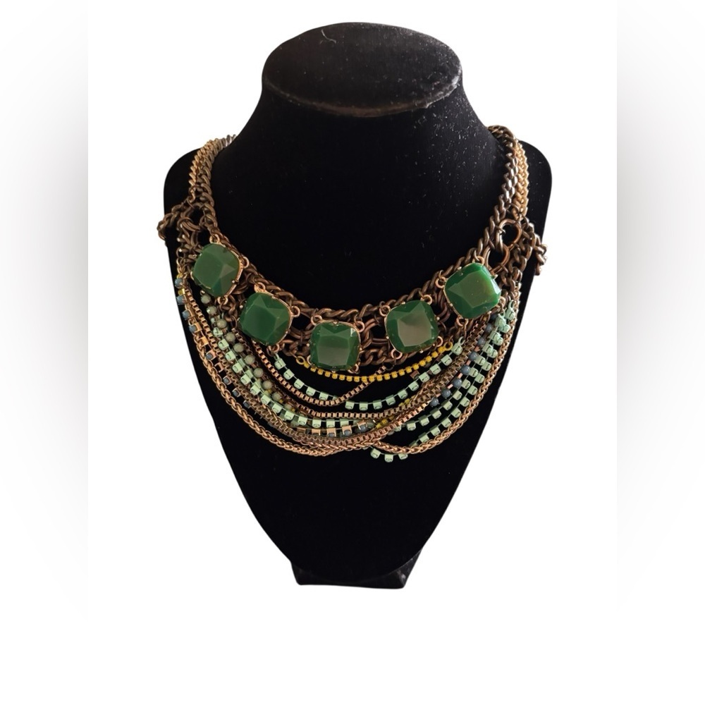VTG 80’s Faux Jade Costume Layered Twisted Chain Beaded Necklace 20” Choker